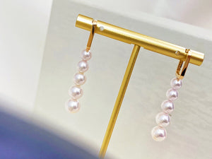 LUOWEND 18K Yellow Gold Natural Akoya Pearl Earrings for Women
