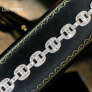 LUOWEND 18K White Gold Real Natural Diamond Bracelet for Women