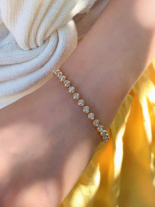 LUOWEND 18K Yellow Gold Natural Diamond Bracelet for Women