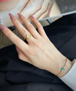 LUOWEND 18K Yellow Gold Natural Opal Ring for Women
