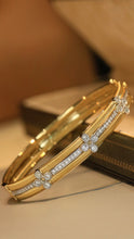 Load image into Gallery viewer, LUOWEND 18K White and Yellow Gold Real Natural Diamond Bangle for Women
