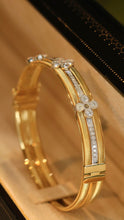 Load image into Gallery viewer, LUOWEND 18K White and Yellow Gold Real Natural Diamond Bangle for Women
