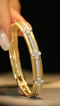 Load image into Gallery viewer, LUOWEND 18K White and Yellow Gold Real Natural Diamond Bangle for Women
