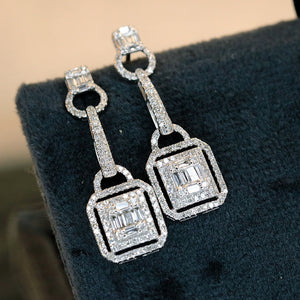 LUOWEND 18K White Gold Real Natural Diamond Drop Earrings for Women