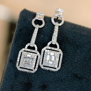 LUOWEND 18K White Gold Real Natural Diamond Drop Earrings for Women