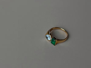 LUOWEND 18K Yellow Gold Natural Emerald Ring for Women