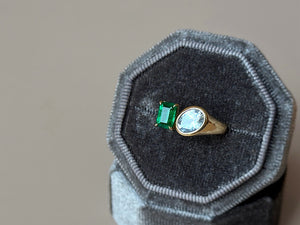 LUOWEND 18K Yellow Gold Natural Emerald Ring for Women