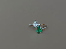 Load image into Gallery viewer, LUOWEND 18K White Gold Natural Emerald Ring for Women
