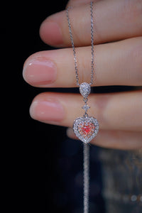 LUOWEND 18K White Gold Real Natural Pink Diamond Pendant Necklace for Women