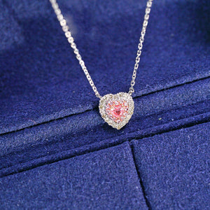 LUOWEND 18K White Gold Real Natural Pink Diamond Pendant Necklace for Women