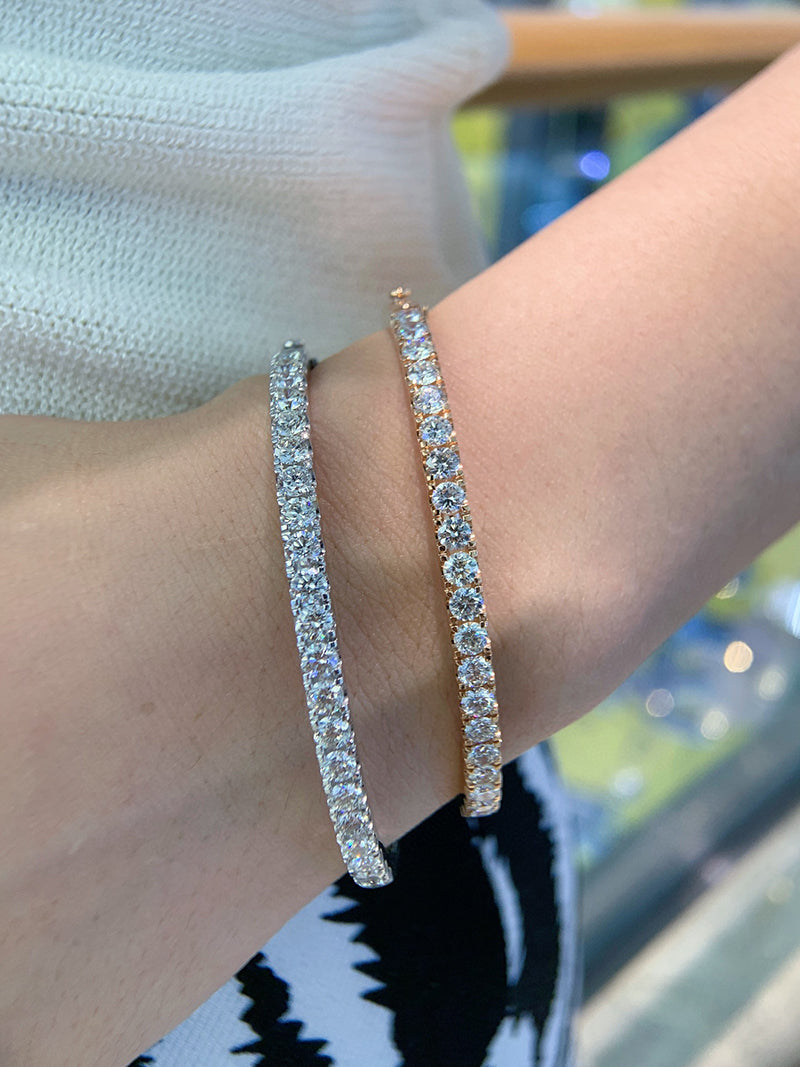 LUOWEND 18K White or Rose Gold Real Natural Diamond Bangle for Women