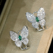 Load image into Gallery viewer, LUOWEND 18K White Gold Real Natural Emerald and Diamond Gemstone Earrings for Women

