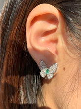 Load image into Gallery viewer, LUOWEND 18K White Gold Real Natural Emerald and Diamond Gemstone Earrings for Women
