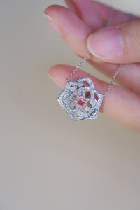 LUOWEND 18K White Gold Real Natural Pink Diamond Pendant Necklace for Women