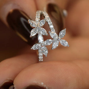 LUOWEND 18K White Gold Real Natural Diamond Ring for Women