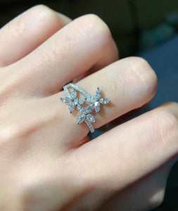 LUOWEND 18K White Gold Real Natural Diamond Ring for Women