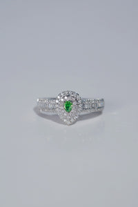 LUOWEND 18K White Gold Natural Green Diamond Ring for Women