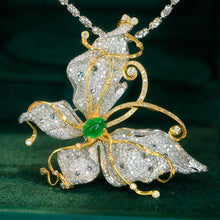 Load image into Gallery viewer, LUOWEND 18K White and Yellow Gold Real Natural Emerald and Diamond Necklace for Women
