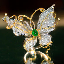Load image into Gallery viewer, LUOWEND 18K White and Yellow Gold Real Natural Emerald and Diamond Necklace for Women
