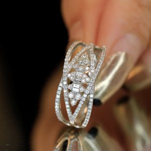LUOWEND 18K White Gold Real Natural Diamond Ring for Women