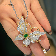 Load image into Gallery viewer, LUOWEND 18K White and Yellow Gold Real Natural Emerald and Diamond Necklace for Women
