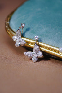 LUOWEND 18K White Gold Real Natural Diamond Drop Earrings for Women
