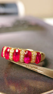 LUOWEND 18K Yellow Gold Real Natural Ruby Ring for Women