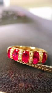 LUOWEND 18K Yellow Gold Real Natural Ruby Ring for Women