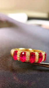 LUOWEND 18K Yellow Gold Real Natural Ruby Ring for Women