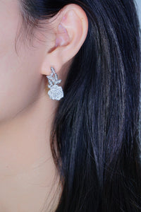 LUOWEND 18K White Gold Real Natural Diamond Drop Earrings for Women