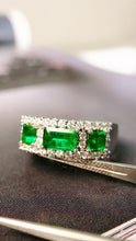 Load image into Gallery viewer, LUOWEND 18K White Gold Real Natural Emerald Ring for Women
