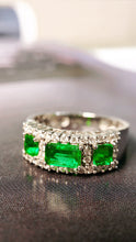 Load image into Gallery viewer, LUOWEND 18K White Gold Real Natural Emerald Ring for Women
