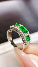 Load image into Gallery viewer, LUOWEND 18K White Gold Real Natural Emerald Ring for Women
