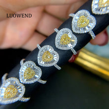 Load image into Gallery viewer, LUOWEND 18K White Gold Real Natural Yellow Diamond Ring for Women
