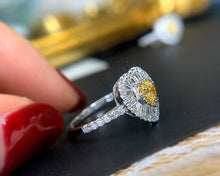 Load image into Gallery viewer, LUOWEND 18K White Gold Real Natural Yellow Diamond Ring for Women
