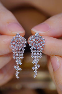 LUOWEND 18K White Gold Real Natural Diamond Drop Earrings for Women