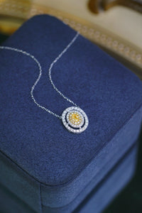 LUOWEND 18K White Gold Natural Yellow Diamond Necklace for Women