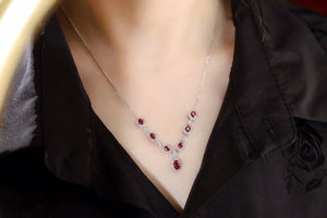 LUOWEND 18K White Gold Natural Ruby Real Diamond Necklace for Women