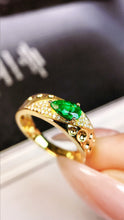 Load image into Gallery viewer, LUOWEND 18K Yellow Gold Real Natural Emerald Ring for Women
