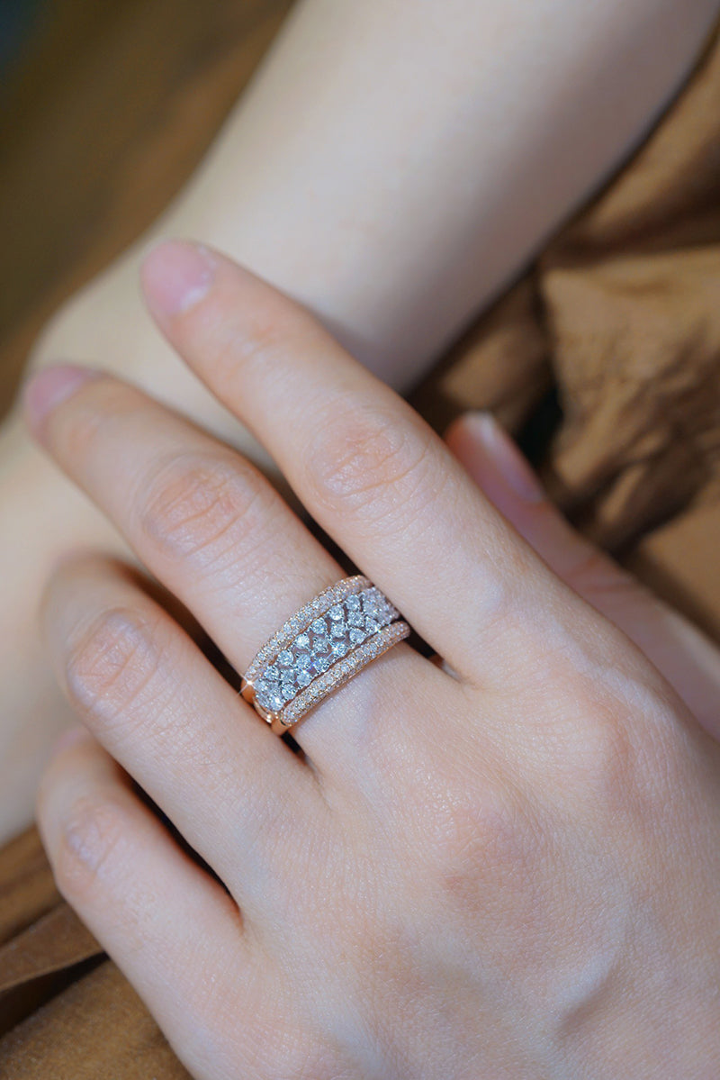 LUOWEND 18K White and Rose Gold Real Natural Diamond Ring for Women