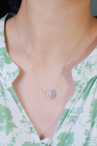 LUOWEND 18K White Gold Natural Pink Diamond Necklace for Women