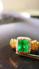 Load image into Gallery viewer, LUOWEND 18K Yellow Gold Real Natural Emerald Ring for Women
