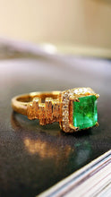 Load image into Gallery viewer, LUOWEND 18K Yellow Gold Real Natural Emerald Ring for Women
