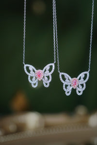 LUOWEND 18K White Gold Real Natural Pink Diamond Pendant Necklace for Women