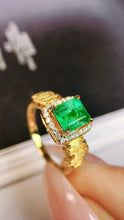 Load image into Gallery viewer, LUOWEND 18K Yellow Gold Real Natural Emerald Ring for Women
