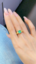 Load image into Gallery viewer, LUOWEND 18K Yellow Gold Real Natural Emerald Ring for Women
