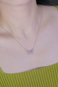 LUOWEND 18K White Gold Real Natural Pink Diamond Pendant Necklace for Women