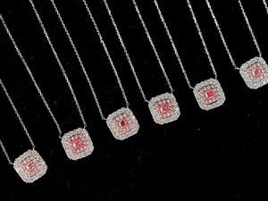 LUOWEND 18K White Gold Real Natural Pink Diamond Pendant Necklace for Women