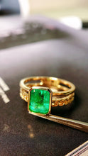 Load image into Gallery viewer, LUOWEND 18K Yellow Gold Real Natural Emerald Ring for Women
