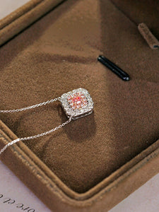 LUOWEND 18K White Gold Real Natural Pink Diamond Pendant Necklace for Women